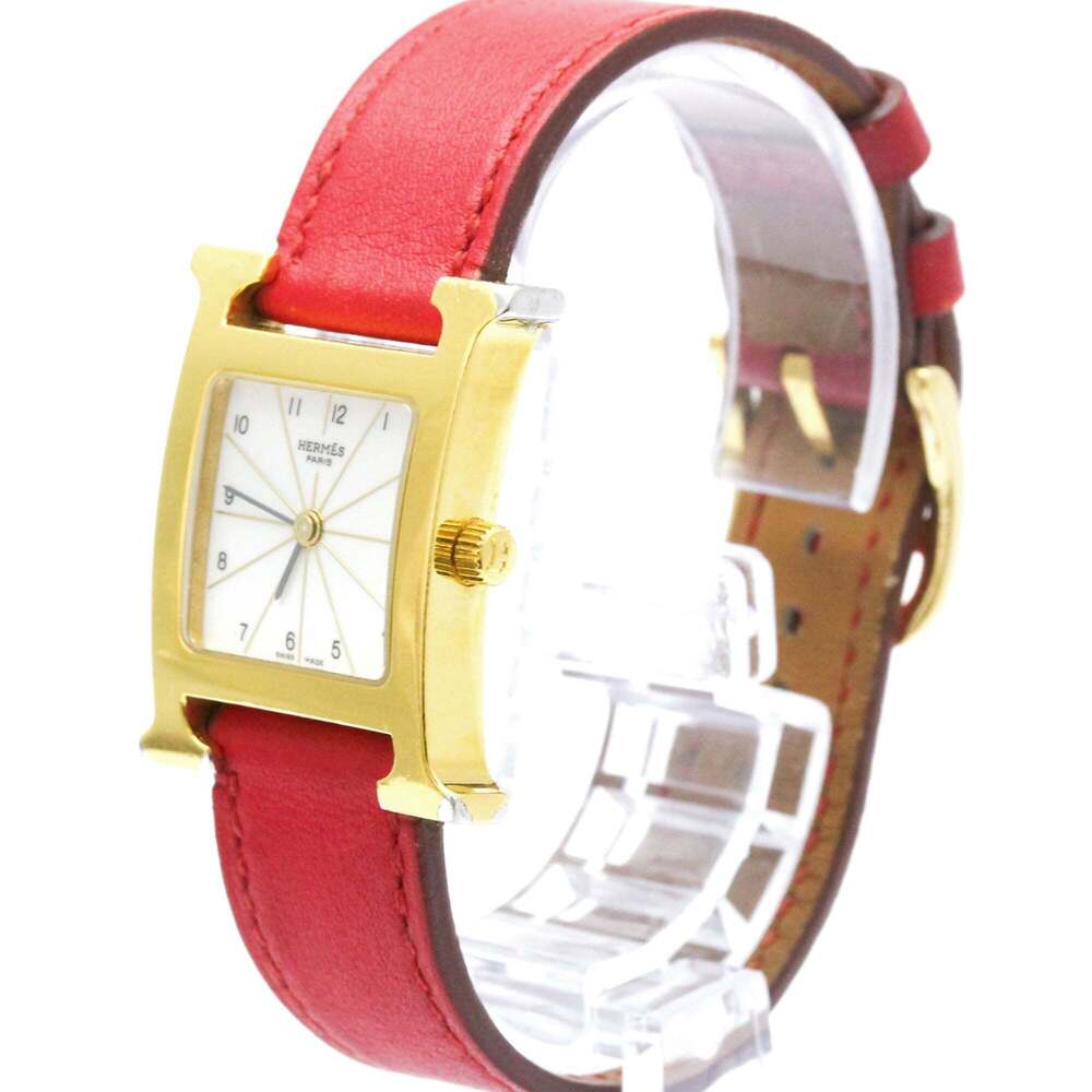 HERMES H Watch Gold Plated Leather Quartz Ladies Watch HH1.201 - Picture 2 of 8